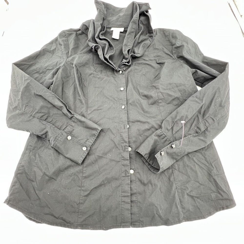 Soft Surroundings Womens Elizabeth Top Size Large Black Button Front Collared